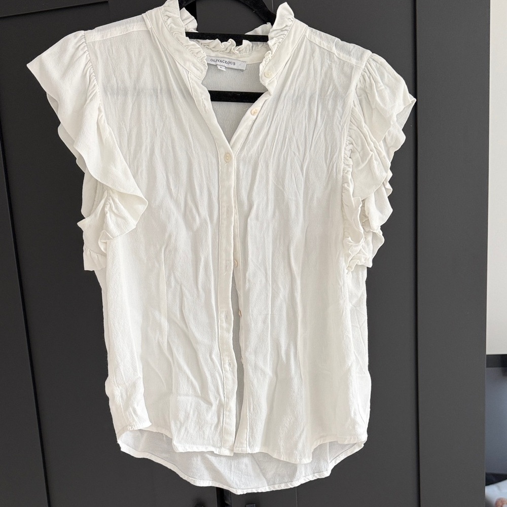 Olivaceous White Ruffle Sleeve Blouse